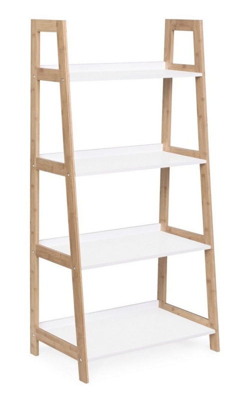 Bibliotecă Brooklyn din bambus alb 130 cm