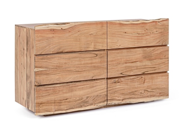 Comodă Aron cu 6 sertare, lucrată manual din lemn de acacia, efect lemn natural, 142x45x83 cm