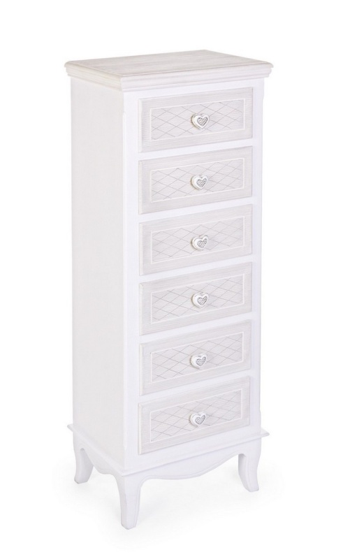 Comodă clasică Charlene, cu 6 sertare, din MDF, finisaj vopsit, 40x30x114 cm