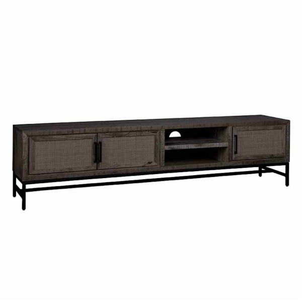 Comoda TV Carini din lemn de mango si cadtru metalic neagra 200 cm