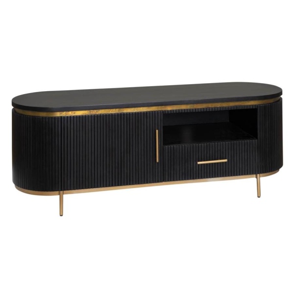 Comoda TV Rivello din lemn de mango neagra 150 cm