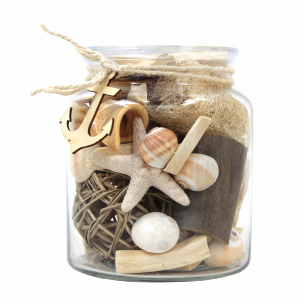 Decoratiune din sticla Flora cu flori uscate, natural