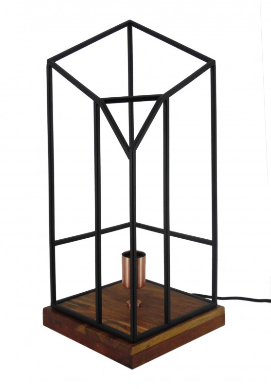Lampa decorativa din fier si lemn, negru/maro, un bec