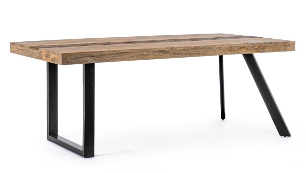 Masa dining Manchester, 8 locuri, fixă, din lemn de mango și lemn reciclat, 200x100 cm