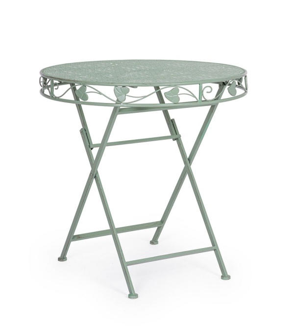 Masă Harriet, rotundă, pliabilă, din oțel, verde salvie, Ø70x74 cm