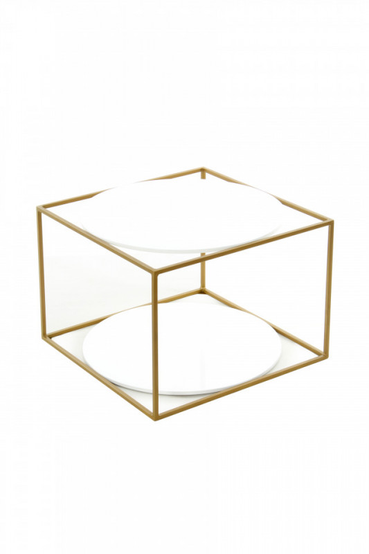 Masuta de cafea patrata cu spatiu de depozitare Cody 50x50x36 cm alb/auriu