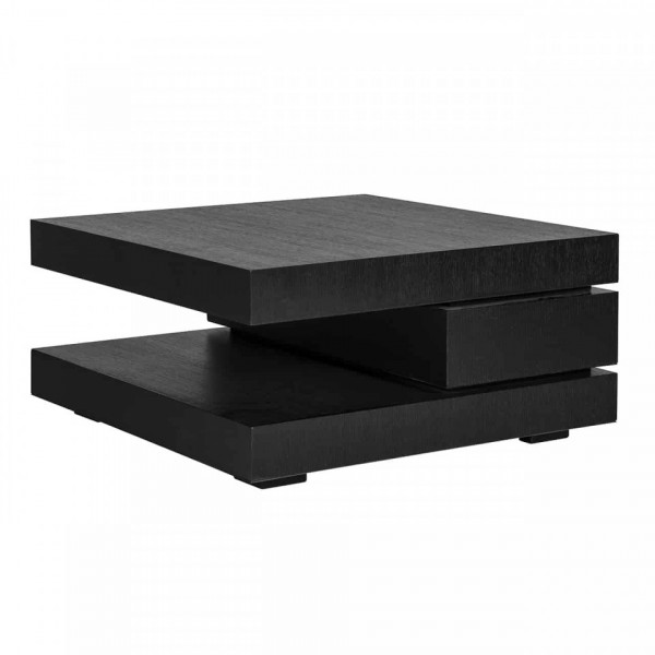 Masuta de cafea patrata din stejar cu spatiu de depozitare Oakura 42x90x90 cm neagra