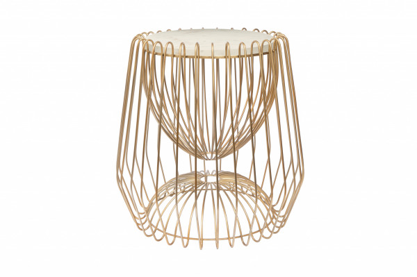 Masuta de cafea rotunda din marmura si fier 50x50x51 cm alb/auriu