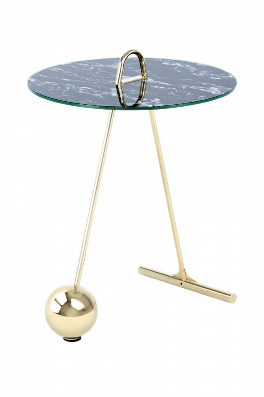 Masuta de cafea rotunda din sticla Pendulum 46x46x60 cm negru/auriu