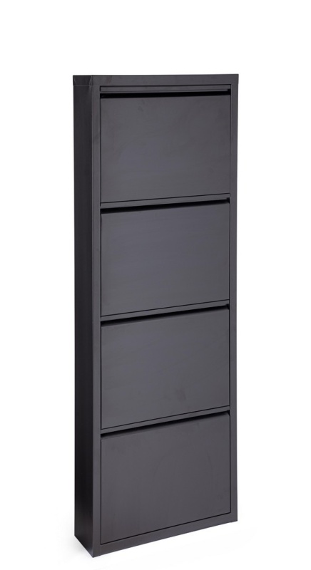 Pantofar metalic Eyvin, 4 uși rabatabile, negru, 50x15x139,3 cm