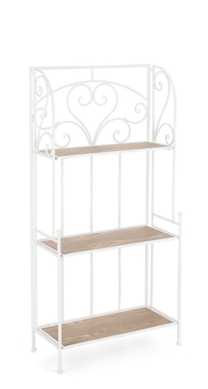 Raft Guenda, 3 polițe, pliabil, din metal și MDF, vopsit electrostatic, alb, 60x28x127 cm