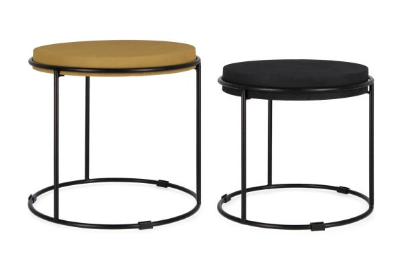 Set 2 Măsuțe de cafea rotunde din oțel, finisaj mat, muștar și negru