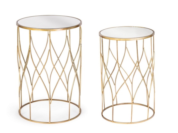 Set 2 Măsuțe de cafea rotunde Elenor, metal și sticlă, diametre 33 și 38 cm