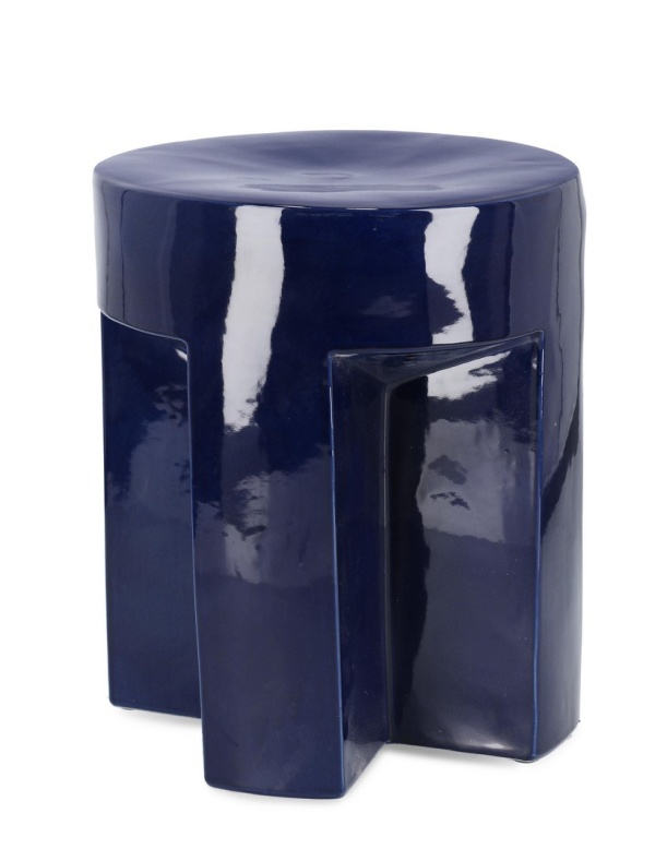 Set 2 taburete cilindrice decorative Sfinge, din ceramică, albaștre, 33x45 cm