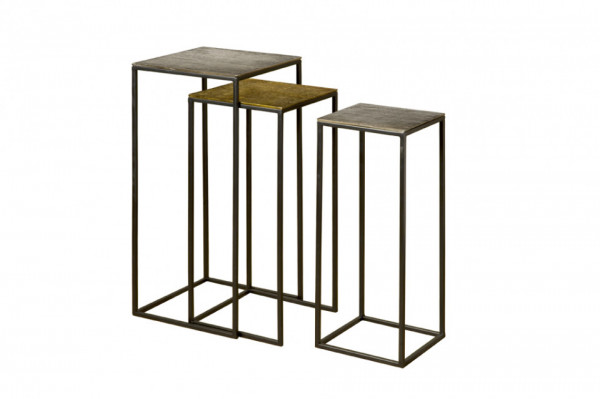 Set 3 masute pentru plante cu blat de aluminiu 65x69x75 cm gri / maro / gri mat