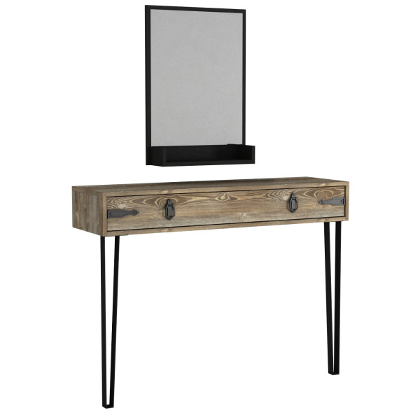 Set consola din pal melaminat Goldy lemn bej 120 cm si oglinda 45 cm