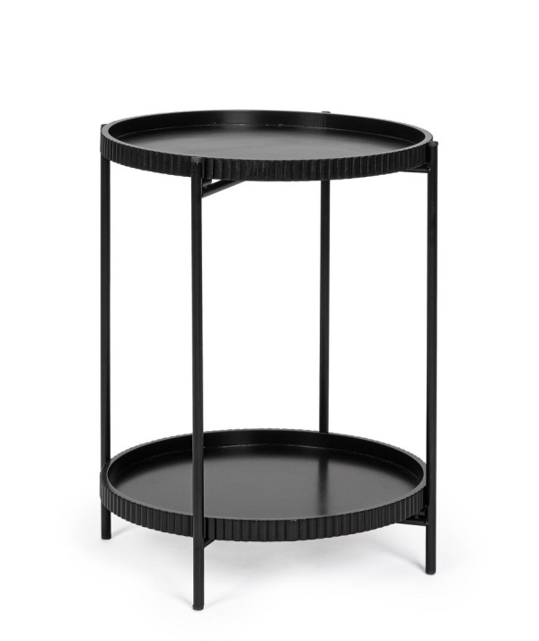 Set de 2 măsuțe de cafea rotunde Herdys, cu cadru din oțel și polițe din MDF, finisaj epoxidic, negru, 42 x 52 cm