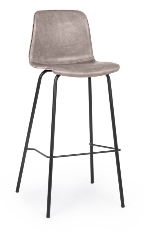 Set de 2 scaune de bar Kyra, vintage, piele ecologică bej, picioare din oțel vopsit electrostatic, 44x103,5 cm
