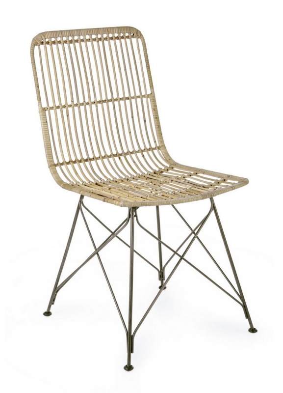Set de 4 scaune din țesătură Kubu și metal, Natural / Gri Metalizat, 55x45x85 cm