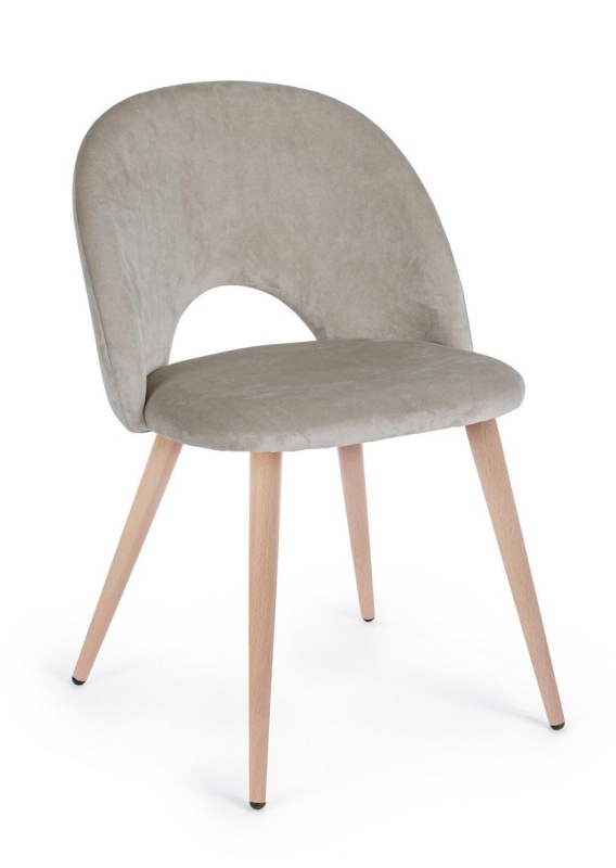 Set de 4 scaune Linzey, din catifea, cu picioare metalice cu aspect de lemn, taupe