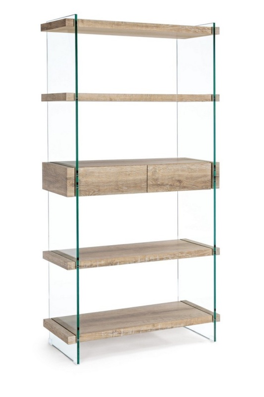 Bibliotecă Kenya 4 rafturi 2 uși MDF cu sticlă 180 cm