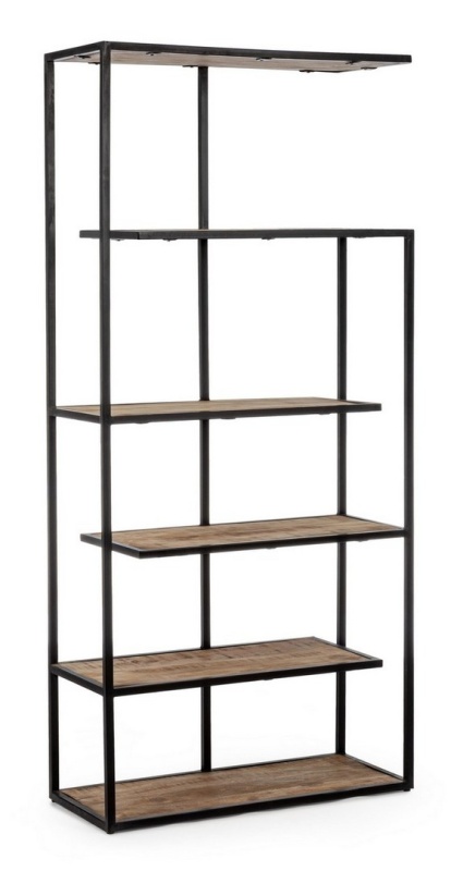 Bibliotecă Roderic cu 5 rafturi, cadru metalic și lemn de mango 188 cm