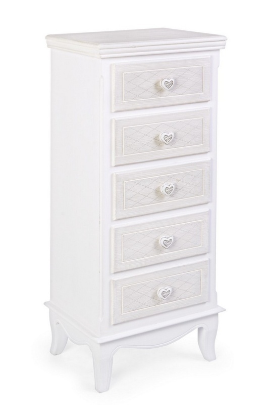 Comodă clasică Charlene, cu 5 sertare, din MDF, finisaj vopsit, 40x30x96.5 cm
