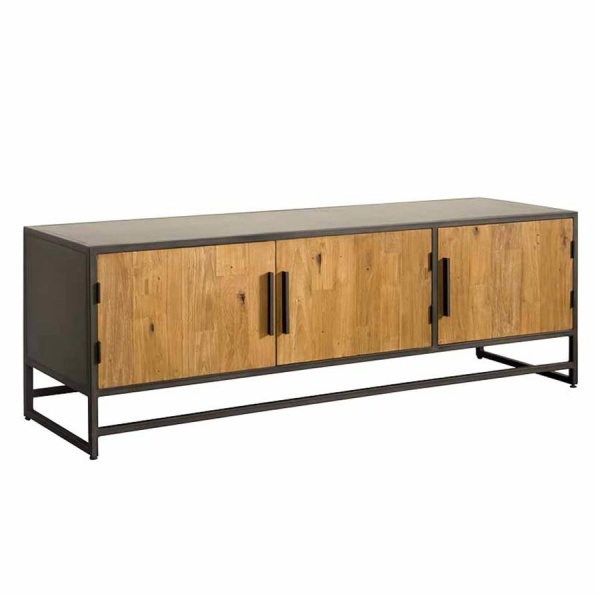 Comoda TV Felino din lemn de tec natural si cadru de metal 160 cm
