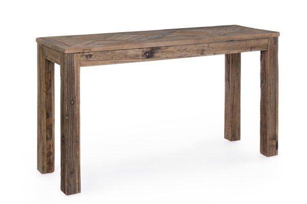 Consolă Kaily, din lemn reciclat de ulm, cu blat parchet antichizat, finisaj natural, 140x45x80 cm