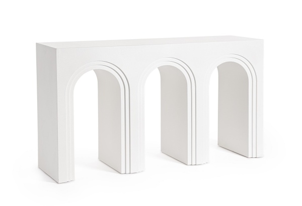 Consolă modelată Rhome, finisaj cu efect material, albă, 140x40x80 cm