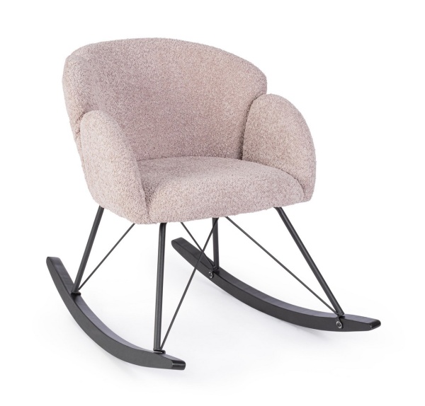 Fotoliu balansoar Sibilla, din poliester efect bouclé, stil vintage, roz antic, 86 x 62 x 72 cm