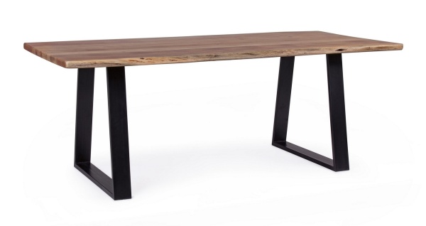 Masă dining Artur, 8 locuri, blat din lemn de salcâm lucrat manual, picioare din oțel, 200x95x77 cm