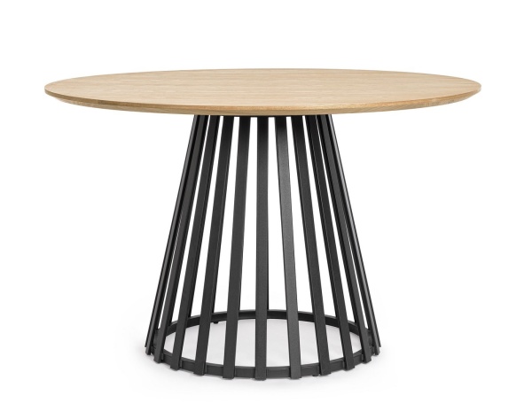 Masă rotundă Cillian, blat natur, picioare negre, diametru 120 cm