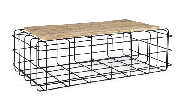 Măsuță de cafea dreptunghiulară, stil nordic, din lemn de mango și oțel, 110x65 cm