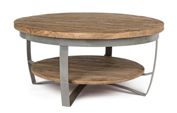 Măsuță de cafea Narvik, rotundă, diametru 90 cm, din lemn de mango și oțel, 90 x 43 cm