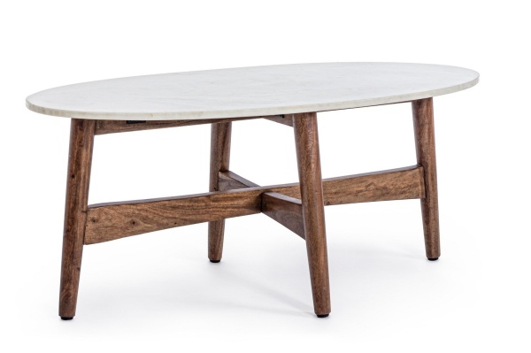 Măsuță de cafea ovală Albany, cu blat din marmură și cadru din lemn de acacia, 105x55x45 cm