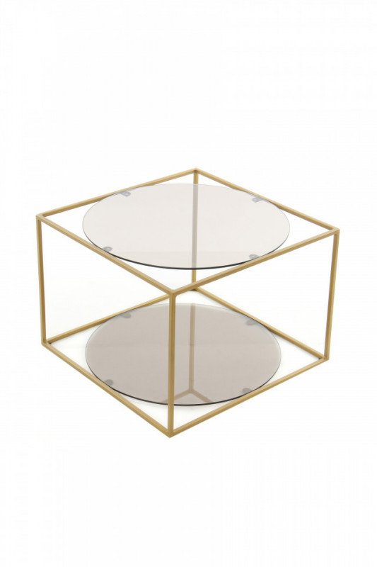 Masuta de cafea patrata din sticla cu spatiu de depozitare Cody 50x50x36 cm gri/auriu