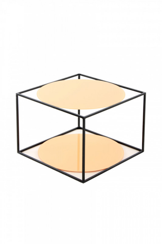 Masuta de cafea patrata din sticla cu spatiu de depozitare Cody 50x50x36 cm portocaliu/negru