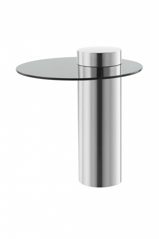 Măsuță de cafea rotunda din sticla si otel Ontario 52 cm gri