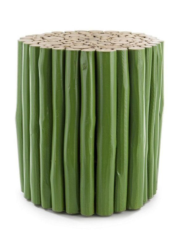 Măsuță de cafea rotundă Guadalupe, din crengi de lemn de tec, finisaj verde, diametru 38 cm, înălțime 40 cm