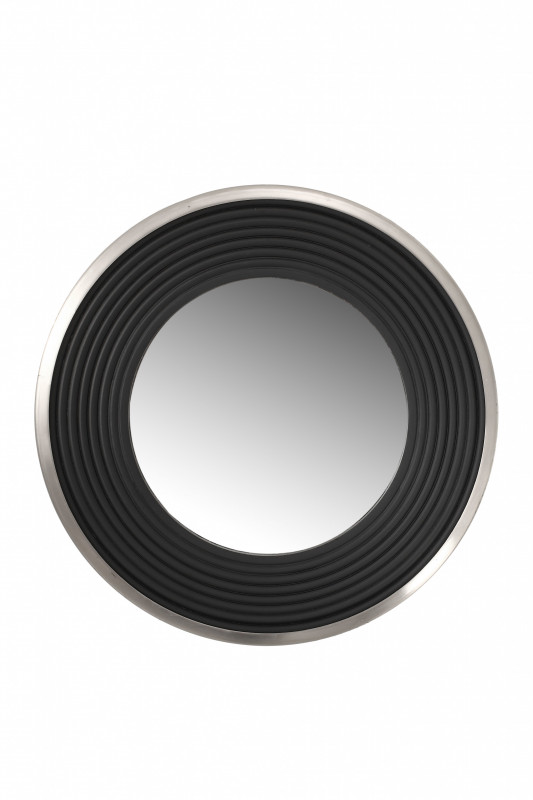 Oglindă rotunda cu rama din fier si MDF negru/argintiu 3x38x38 cm