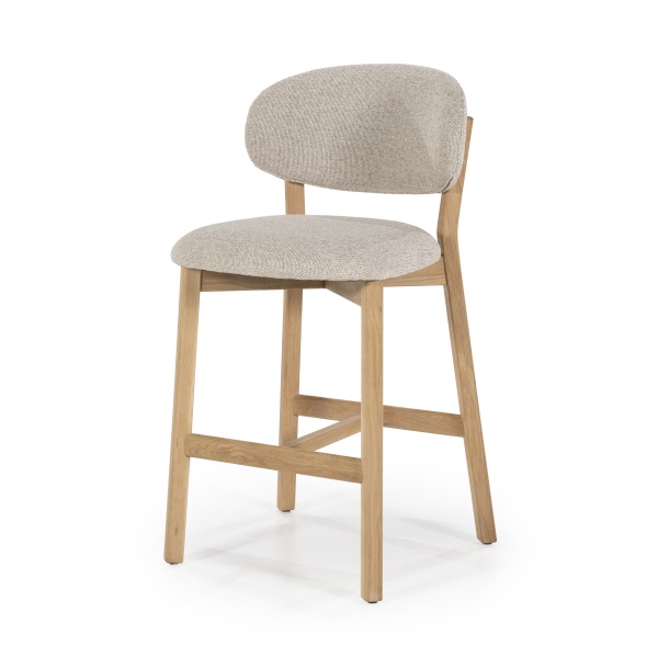 Scaun de bar Mikky din Tesatura taupe si lemn de stejar natur
