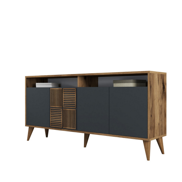 Servanta din pal melaminat Milano nuc si antracit 160x78x35 cm