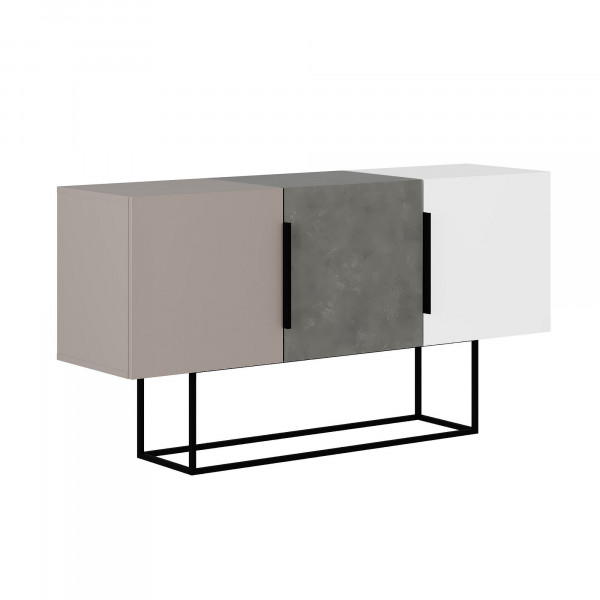Servanta din pal melaminat Tontini gri, alb, mocha deschis 150x79,5x42 cm