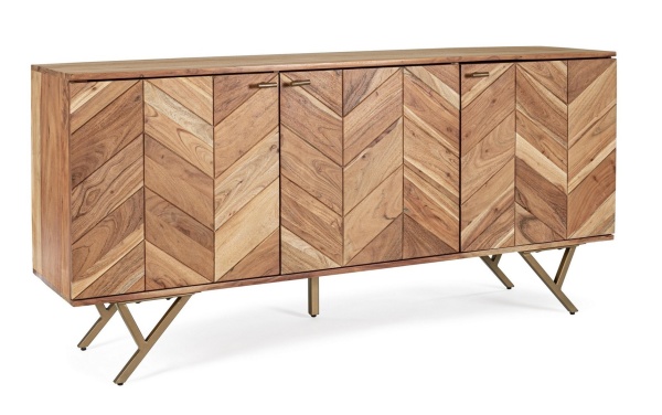 Servanta Raida, 160 cm, cu 3 uși, din lemn de acacia, stil vintage, 160x40x76 cm