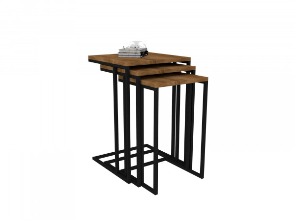Set 3 masute de cafea patrate Pino nuc 60 cm, 56 cm, 52 cm