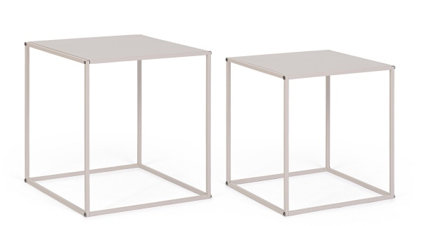 Set de 2 Măsuțe de cafea Alrik, Pătrate, din Oțel Vopsit electrostatic, Bej, 34x34x37 cm și 38x38x41 cm