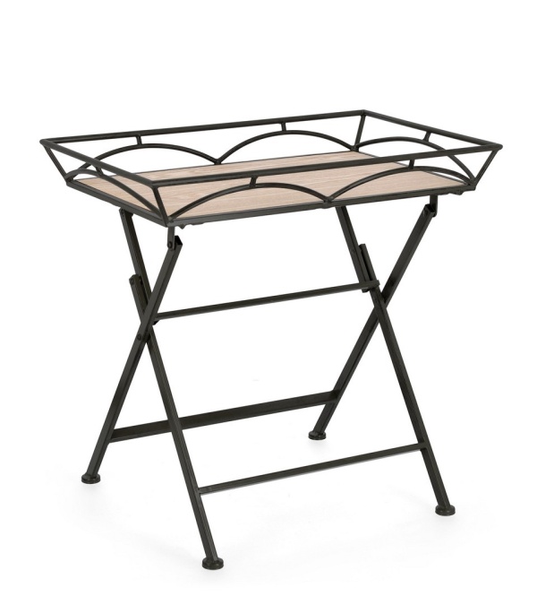 Set de 2 măsuțe de cafea Guenda, dreptunghiulare, din oțel vopsit electrostatic și MDF, negre, 63x40x60 cm