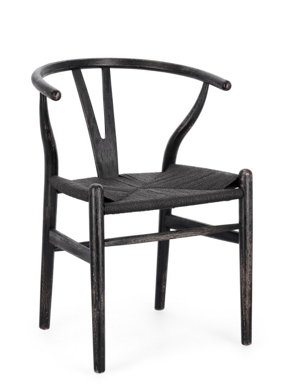 Set de 2 Scaun din lemn de fag cu șezut împletit, natural/negru, 50 x 49.5 x 77 cm