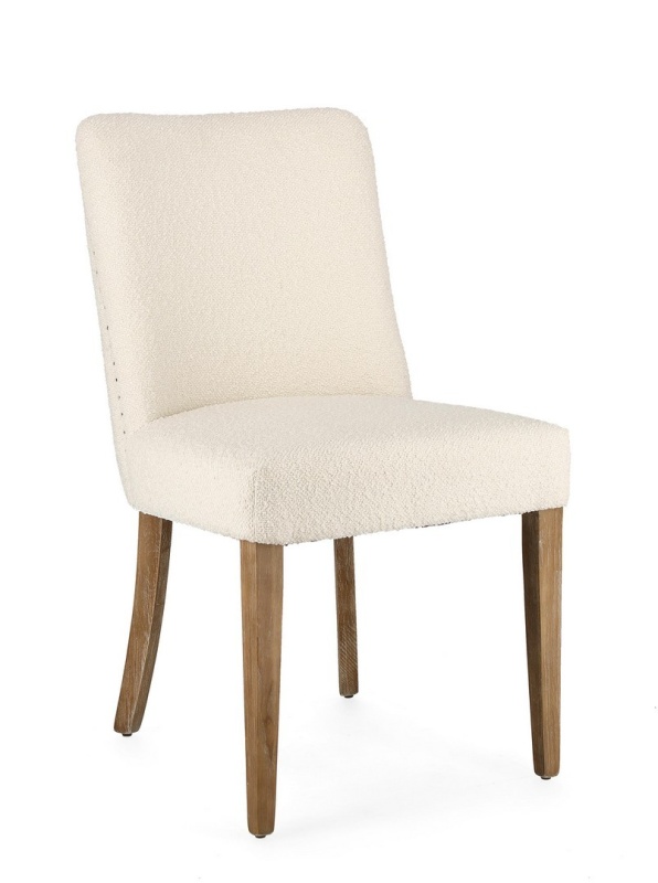 Set de 2 scaune Beatriz, cu ținte metalice, tapițerie din poliester cu efect buclé, natur, 48x57x88 cm